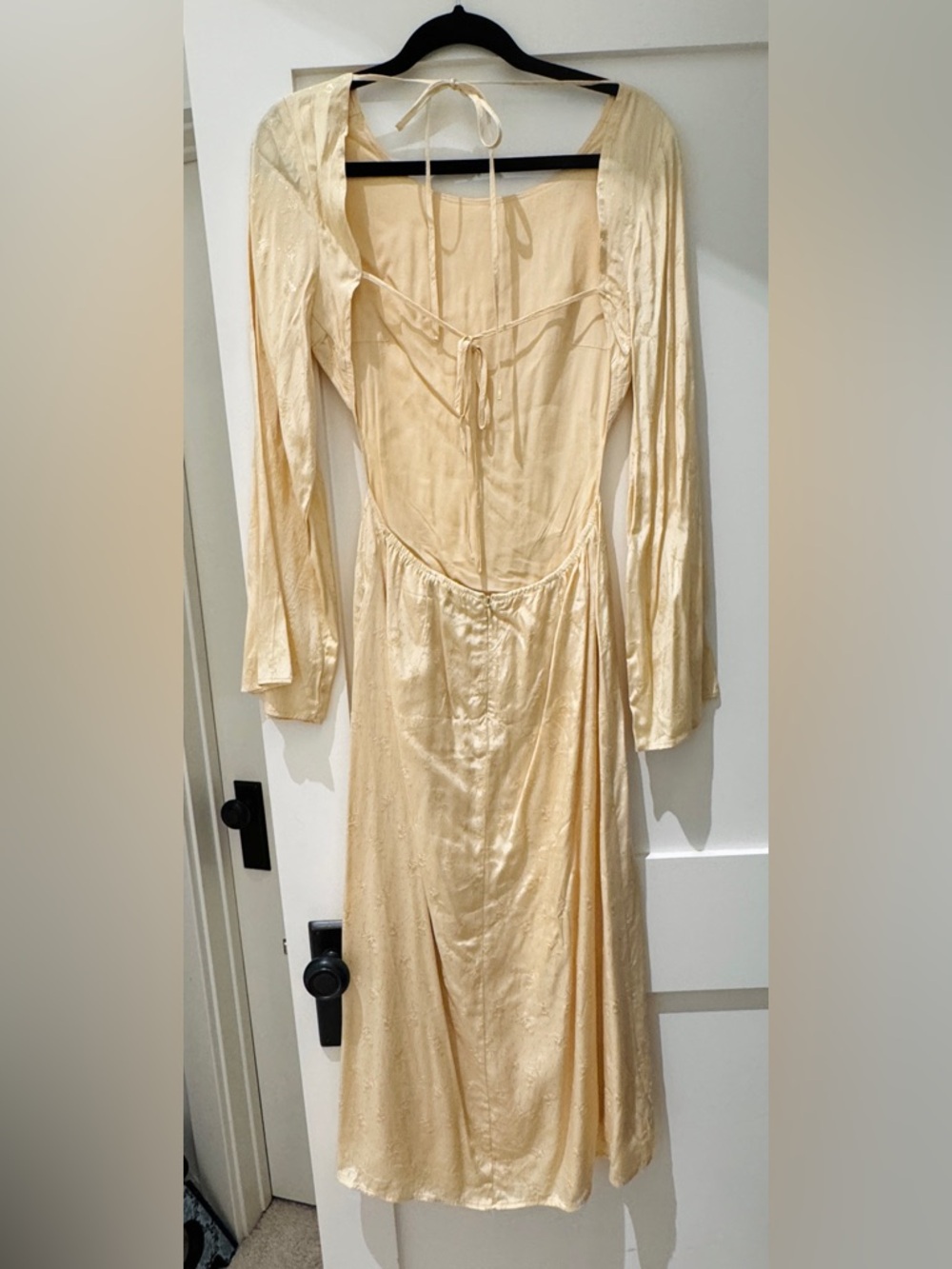 Butter Yellow Long-Sleeve Satin Maxi Dress